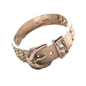 Sterling Silver Cubic Zirconium Belt Buckle Ring Woman’s Jewelry Size 7